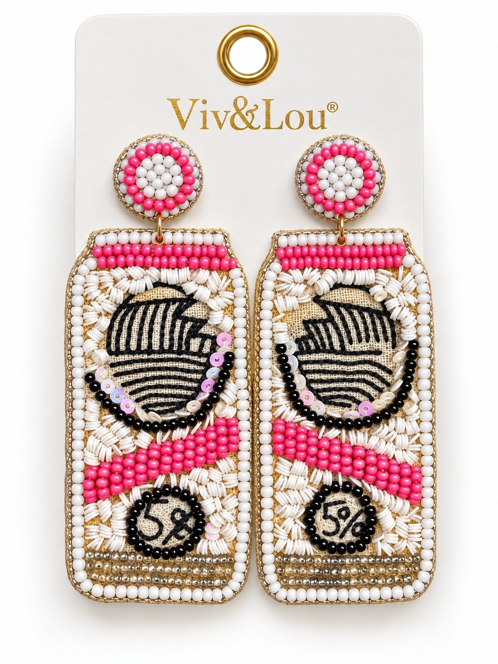 White Claw Hard Seltzer Earrings Pink & White Seed Bead Statement Drop Earrings